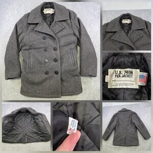 Schott U.S. 740N Pea Coat Mens 38 Gray Wool Double Breasted Navy Style Made USA